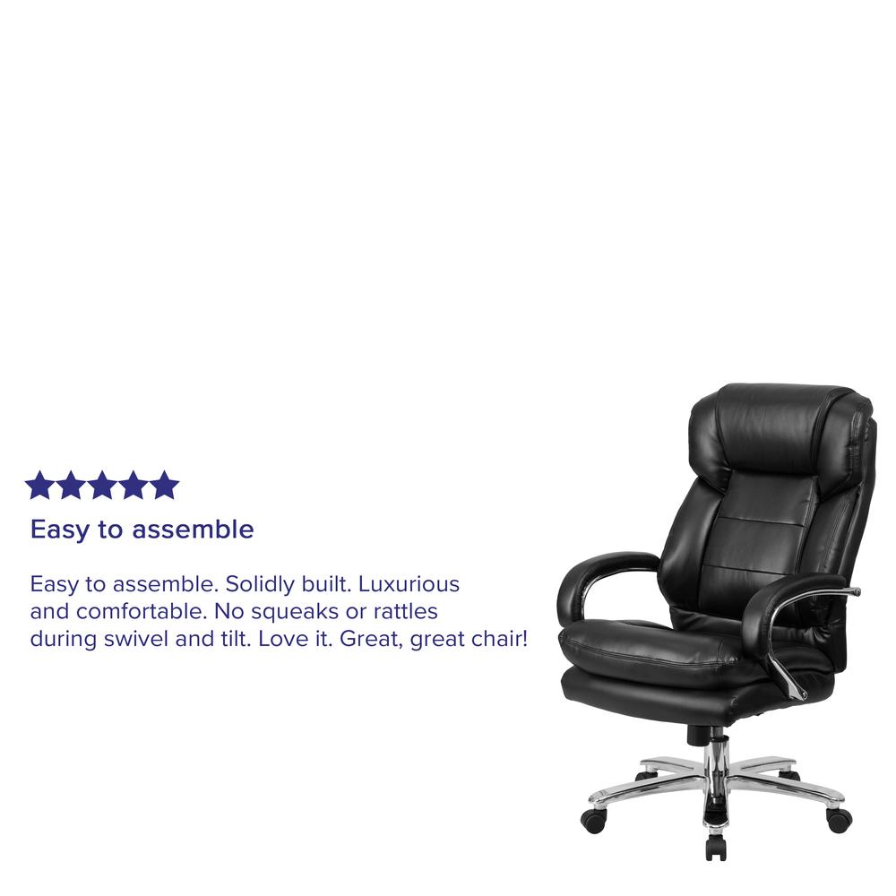 24/7 Intensive Use Big & Tall 500 lb. Rated Black LeatherSoft Swivel Ergonomic Office Chair with Loop Arms. Picture 10