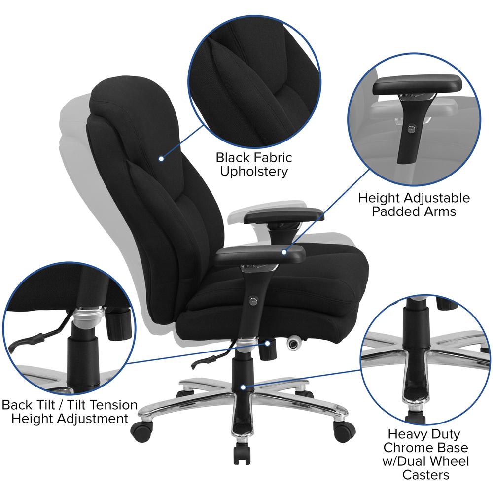 24/7 Intensive Use Big & Tall 400 lb. Rated High Back Black Fabric Executive Ergonomic Office Chair with Lumbar Knob and Large Triangular Shaped Headrest. Picture 6