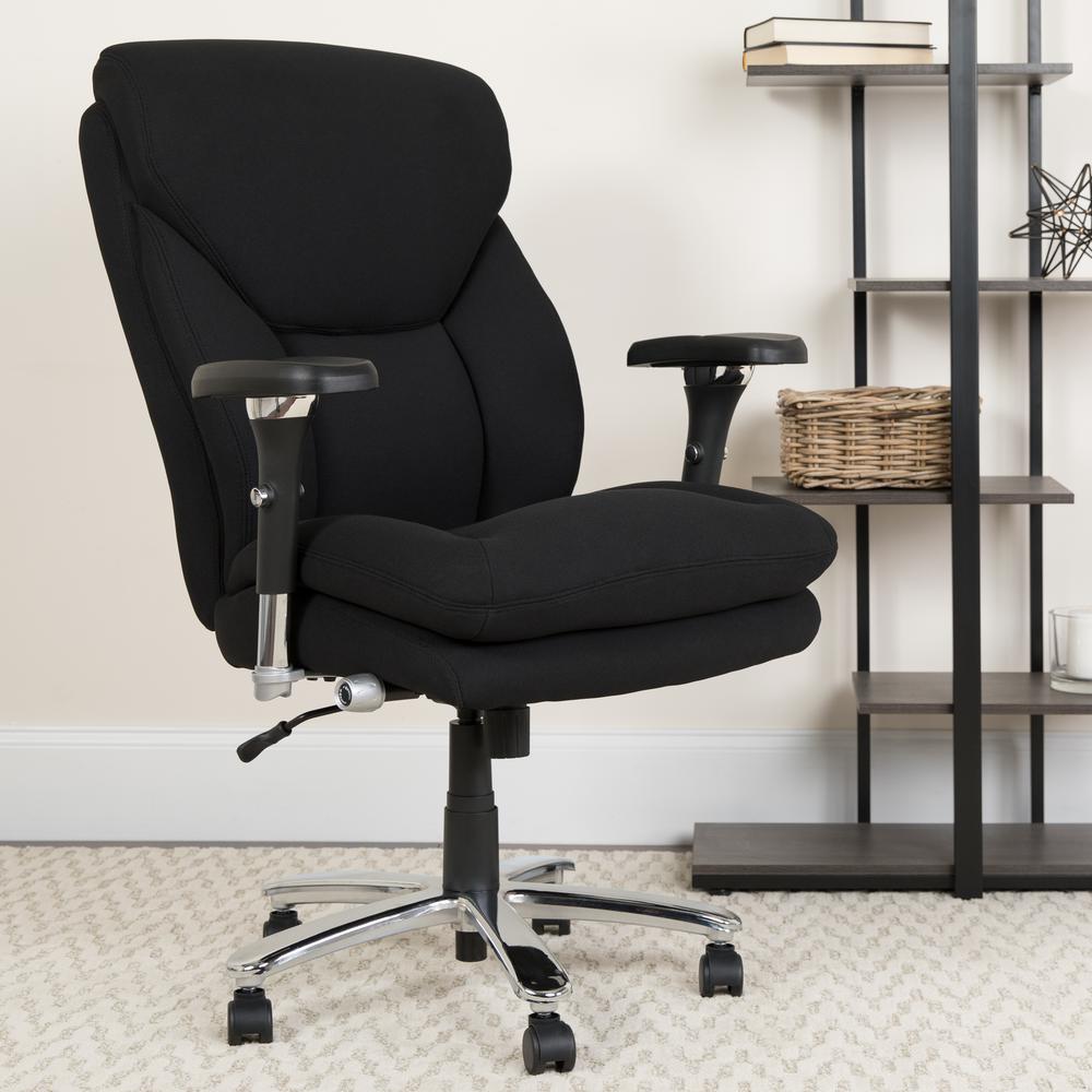 24/7 Intensive Use Big & Tall 400 lb. Rated High Back Black Fabric Executive Ergonomic Office Chair with Lumbar Knob and Large Triangular Shaped Headrest. Picture 7