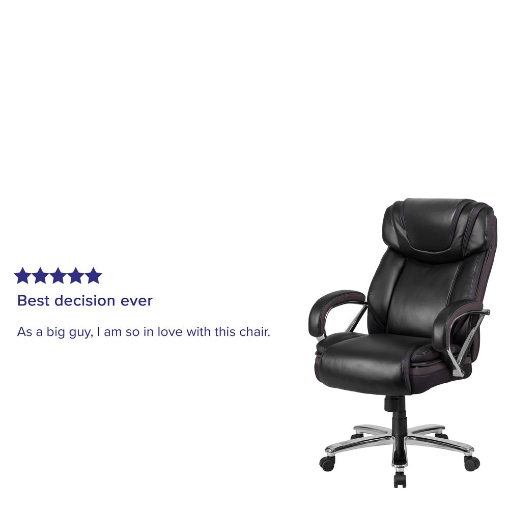 Big & Tall 500 lb. Rated Black LeatherSoft Executive Swivel Ergonomic Office Chair with Extra Wide Seat. Picture 8