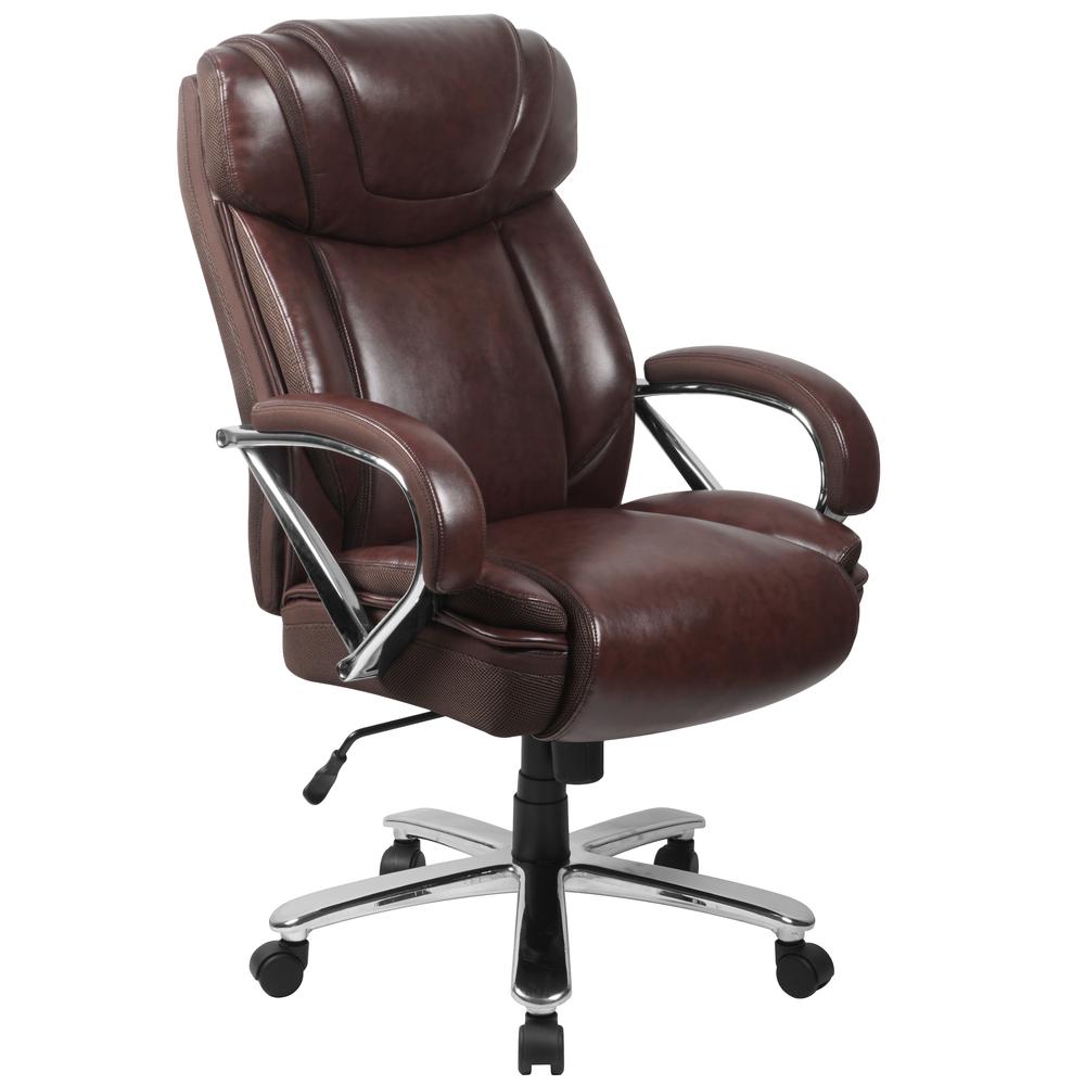 Big & Tall 500 lb. Rated Brown LeatherSoft Executive Swivel Ergonomic Office Chair with Extra Wide Seat. Picture 1