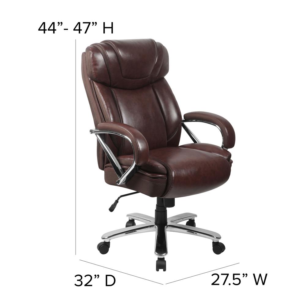 Big & Tall 500 lb. Rated Brown LeatherSoft Executive Swivel Ergonomic Office Chair with Extra Wide Seat. Picture 2