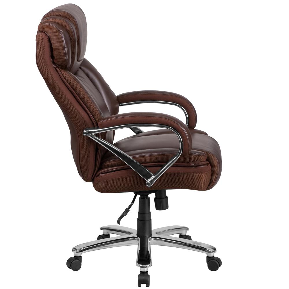 Big & Tall 500 lb. Rated Brown LeatherSoft Executive Swivel Ergonomic Office Chair with Extra Wide Seat. Picture 3