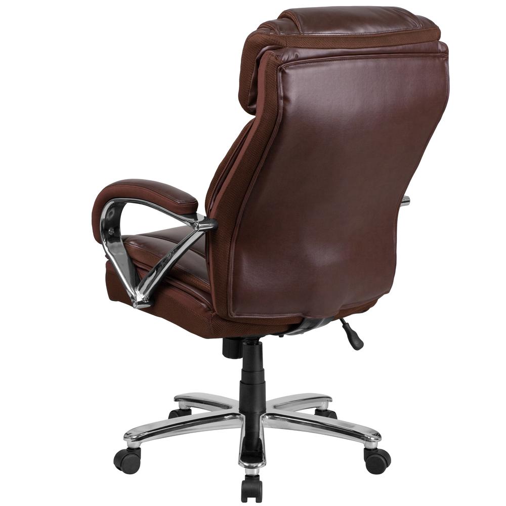 Big & Tall 500 lb. Rated Brown LeatherSoft Executive Swivel Ergonomic Office Chair with Extra Wide Seat. Picture 4
