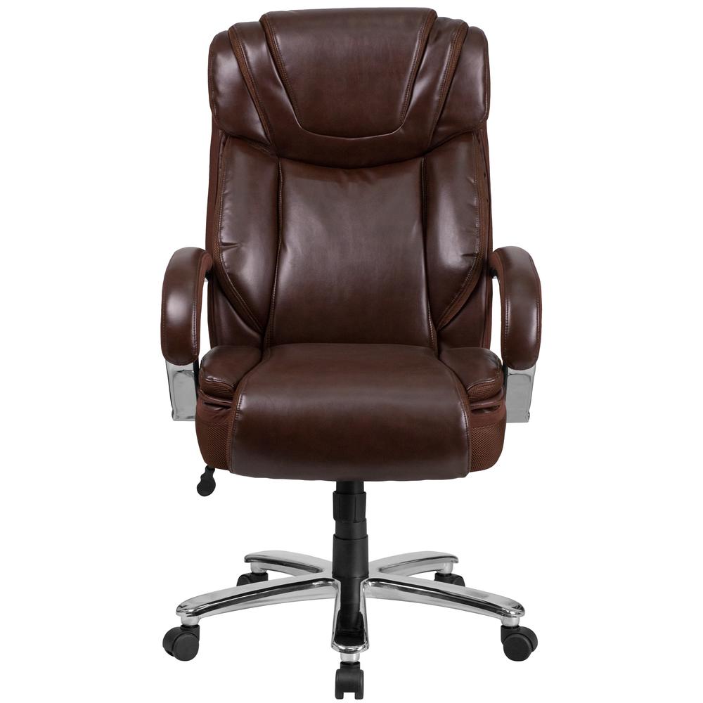 Big & Tall 500 lb. Rated Brown LeatherSoft Executive Swivel Ergonomic Office Chair with Extra Wide Seat. Picture 5