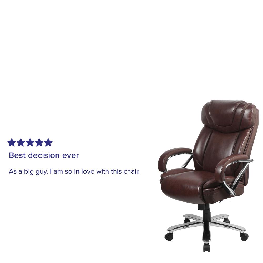 Big & Tall 500 lb. Rated Brown LeatherSoft Executive Swivel Ergonomic Office Chair with Extra Wide Seat. Picture 8