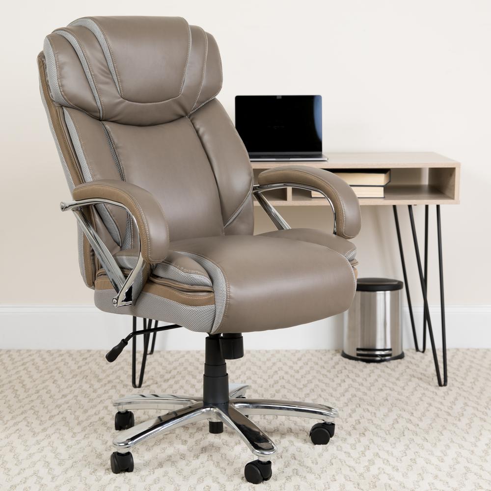 Big & Tall 500 lb. Rated Taupe LeatherSoft Executive Swivel Ergonomic Office Chair with Extra Wide Seat. Picture 7