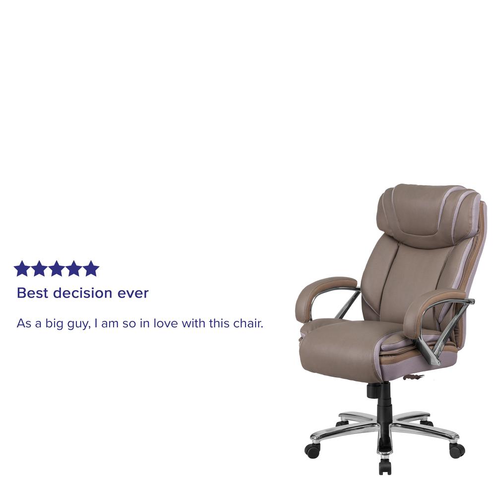 Big & Tall 500 lb. Rated Taupe LeatherSoft Executive Swivel Ergonomic Office Chair with Extra Wide Seat. Picture 8