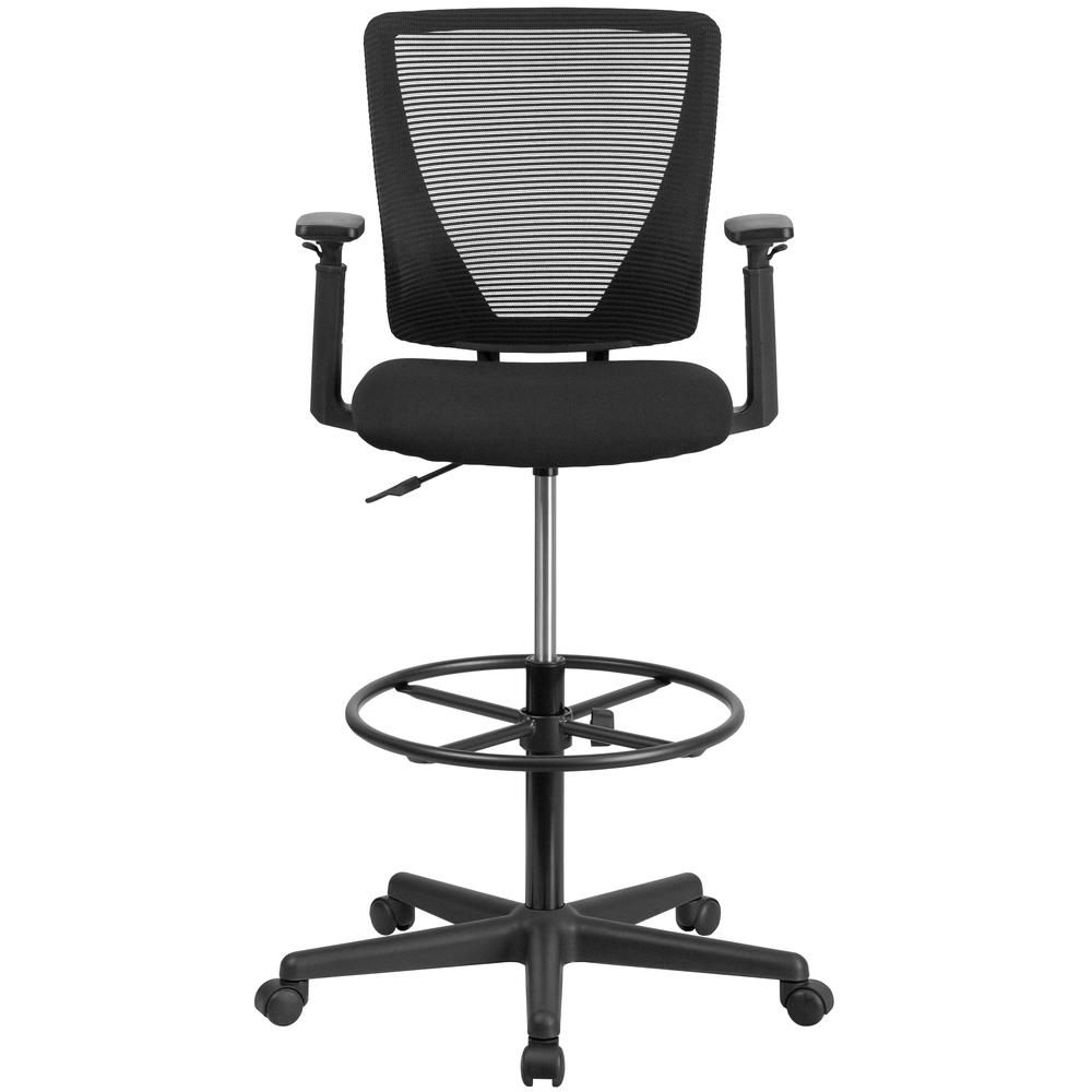 Ergonomic Mid-Back Mesh Drafting Chair with Black Fabric Seat, Adjustable Foot Ring and Adjustable Arms. Picture 6