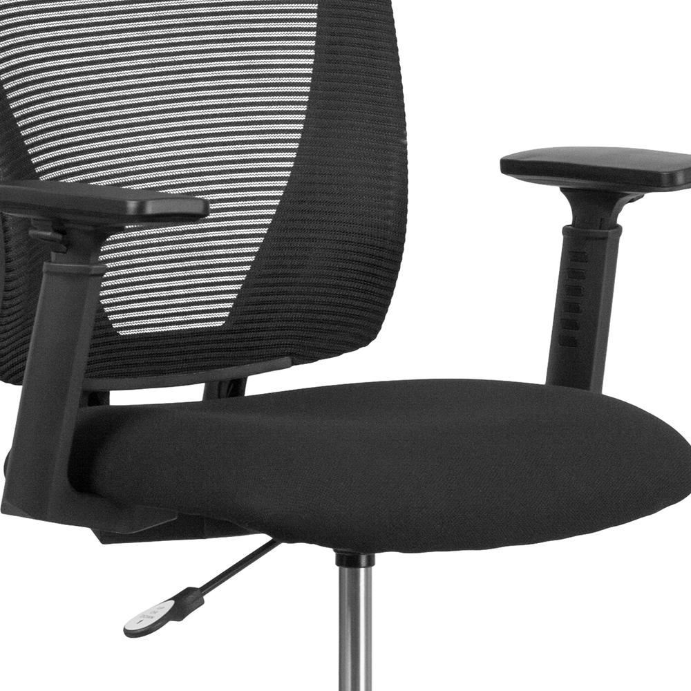Ergonomic Mid-Back Mesh Drafting Chair with Black Fabric Seat, Adjustable Foot Ring and Adjustable Arms. Picture 8