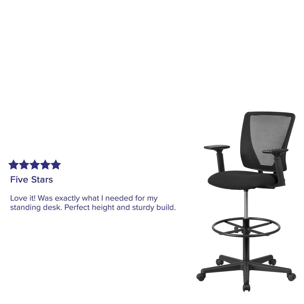 Ergonomic Mid-Back Mesh Drafting Chair with Black Fabric Seat, Adjustable Foot Ring and Adjustable Arms. Picture 11