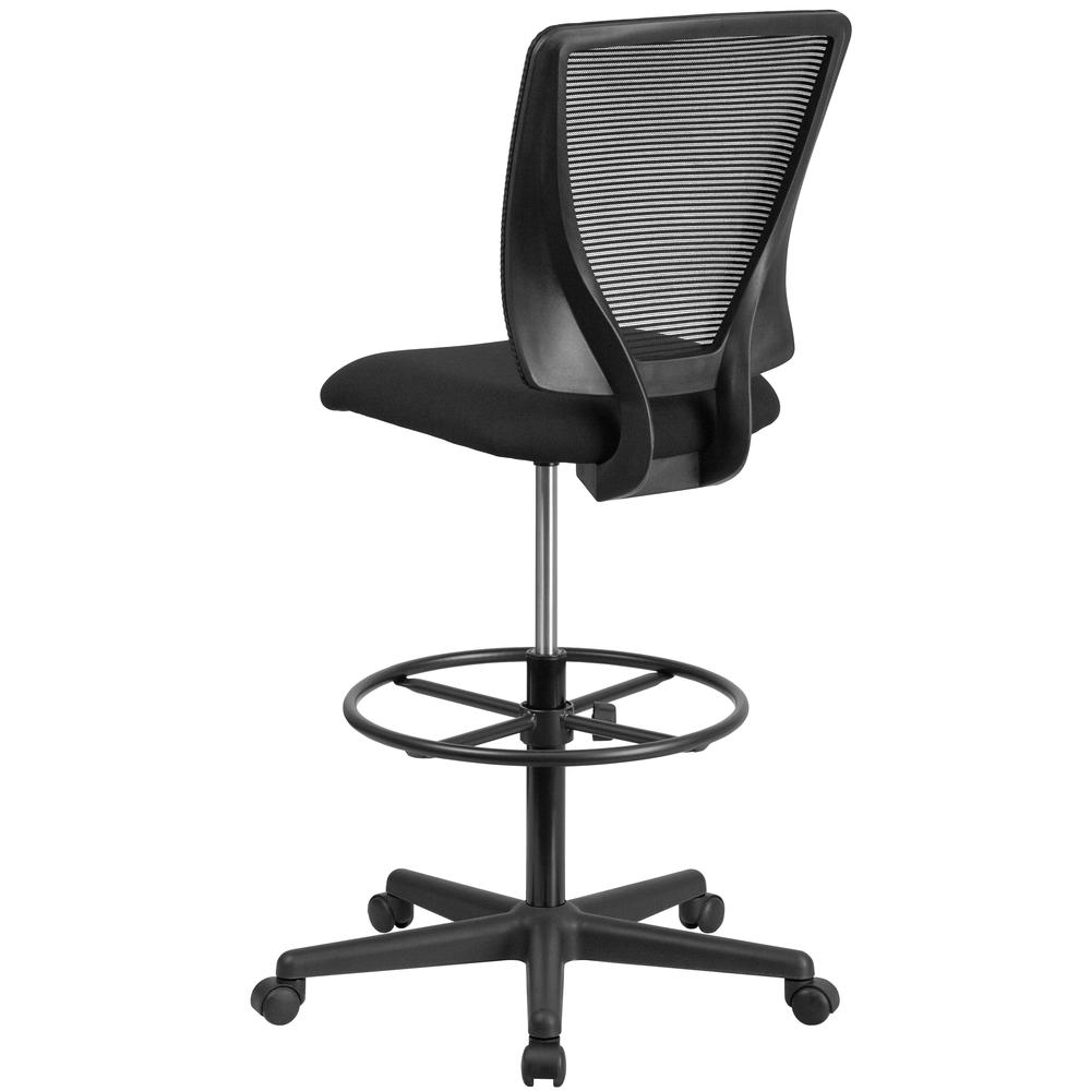 Ergonomic Mid-Back Mesh Drafting Chair with Black Fabric Seat and Adjustable Foot Ring. Picture 5