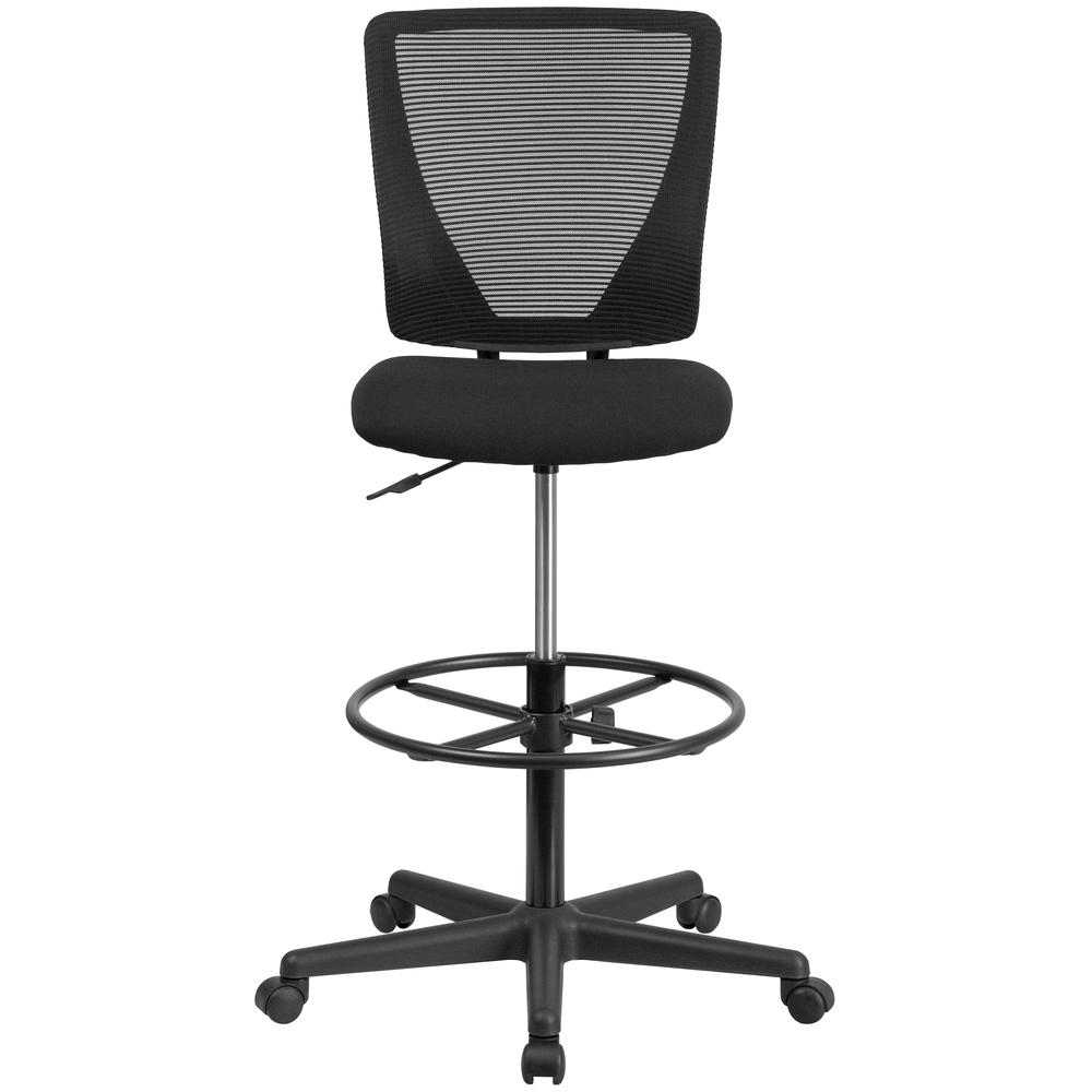 Ergonomic Mid-Back Mesh Drafting Chair with Black Fabric Seat and Adjustable Foot Ring. Picture 6