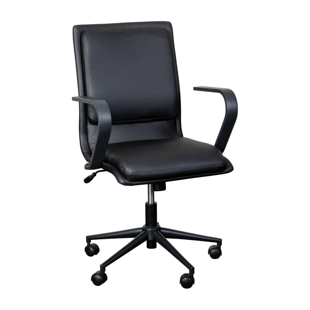 Mid-Back Designer Executive Office Chair with Black Base and Arms, Black. Picture 2