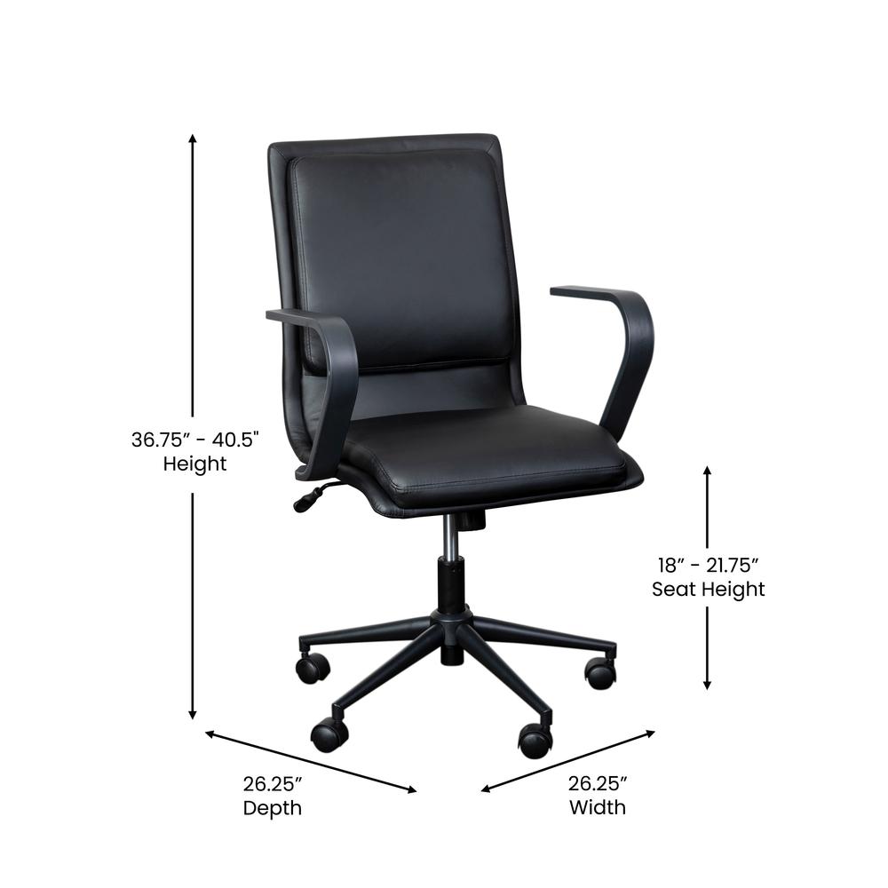 Mid-Back Designer Executive Office Chair with Black Base and Arms, Black. Picture 5