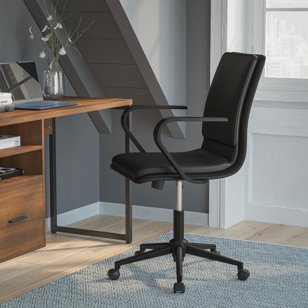 Mid-Back Designer Executive Office Chair with Black Base and Arms, Black. Picture 1