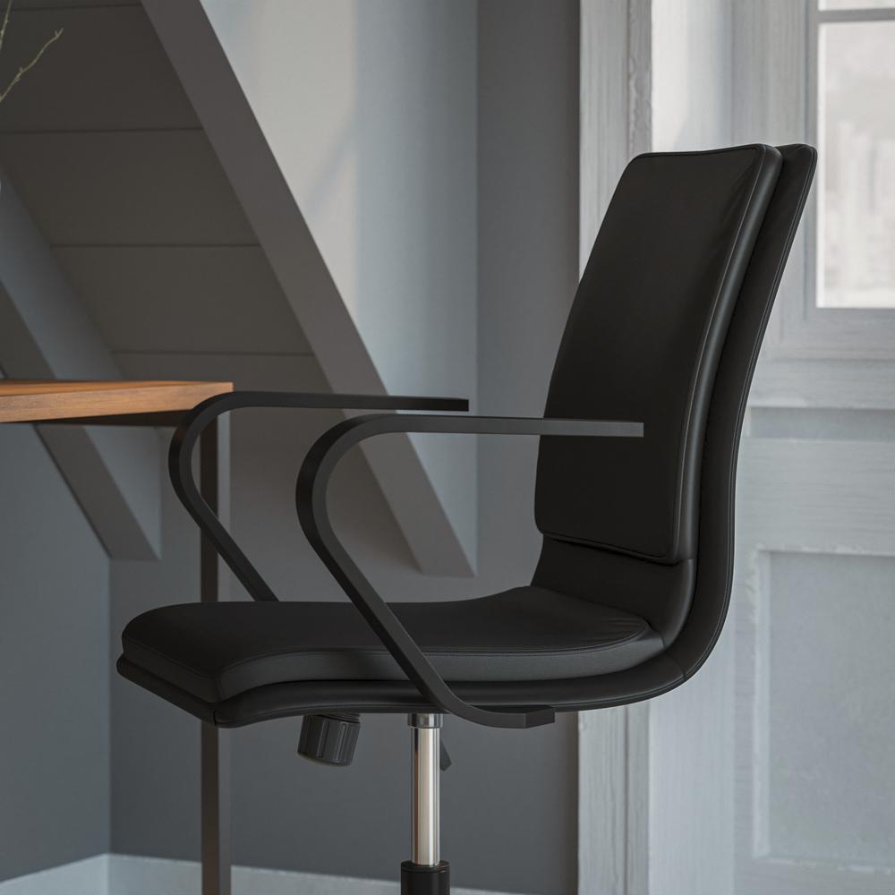 Mid-Back Designer Executive Office Chair with Black Base and Arms, Black. Picture 7