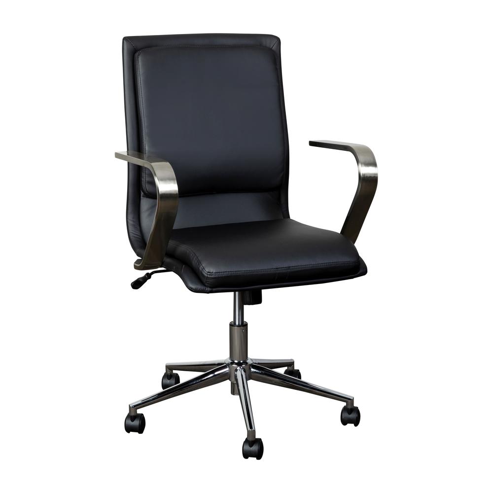Mid-Back Executive Office Chair with Brushed Chrome Base and Arms, Black. Picture 1