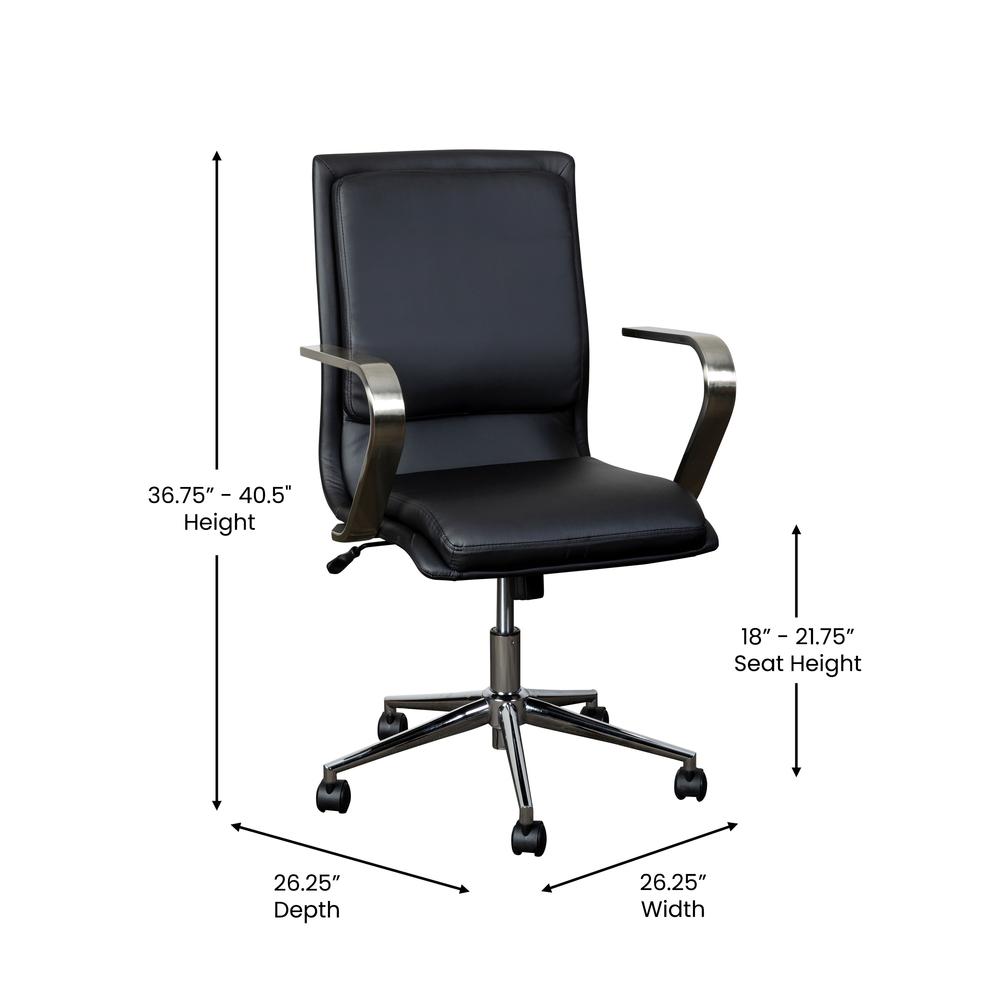 Mid-Back Executive Office Chair with Brushed Chrome Base and Arms, Black. Picture 5