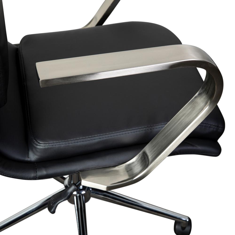 Mid-Back Executive Office Chair with Brushed Chrome Base and Arms, Black. Picture 9