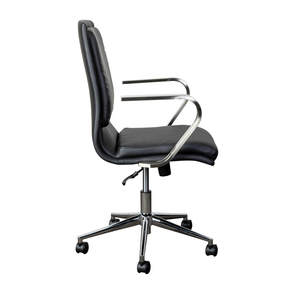 Mid-Back Executive Office Chair with Brushed Chrome Base and Arms, Black. Picture 10