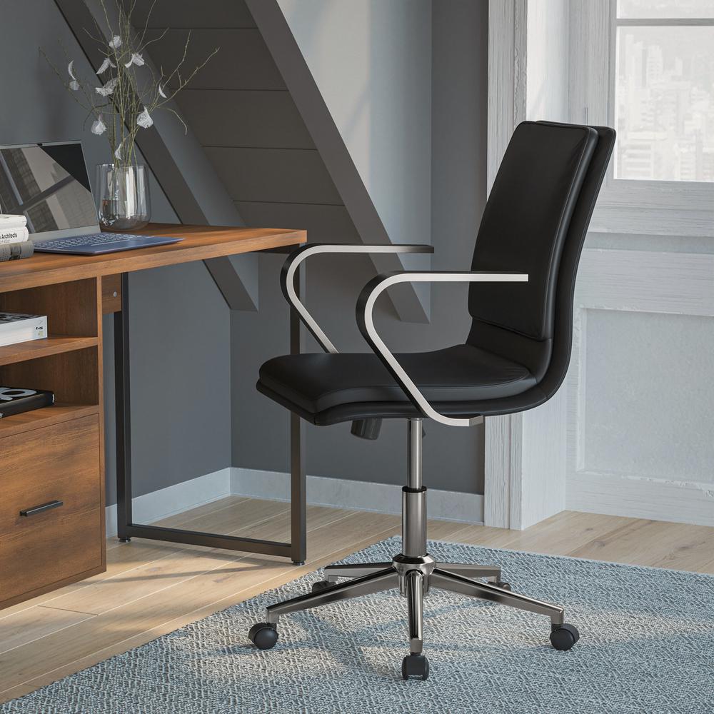 Mid-Back Executive Office Chair with Brushed Chrome Base and Arms, Black. Picture 2