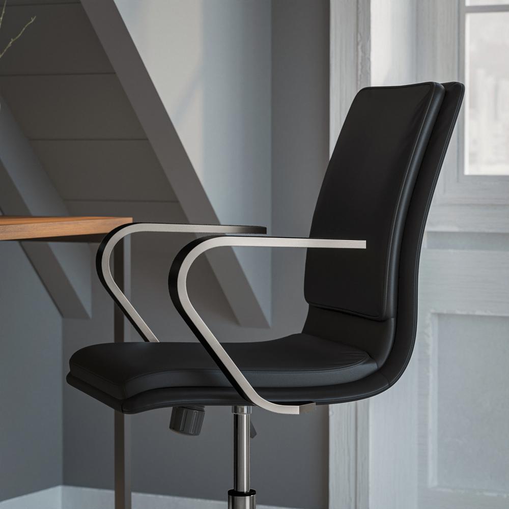 Mid-Back Executive Office Chair with Brushed Chrome Base and Arms, Black. Picture 7