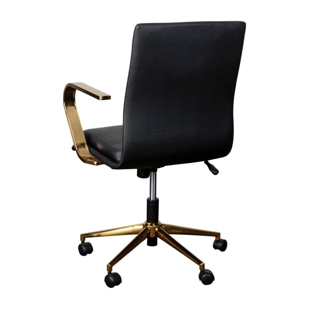 Mid-Back Designer Executive Office Chair with Brushed Gold Base and Arms, Black. Picture 8