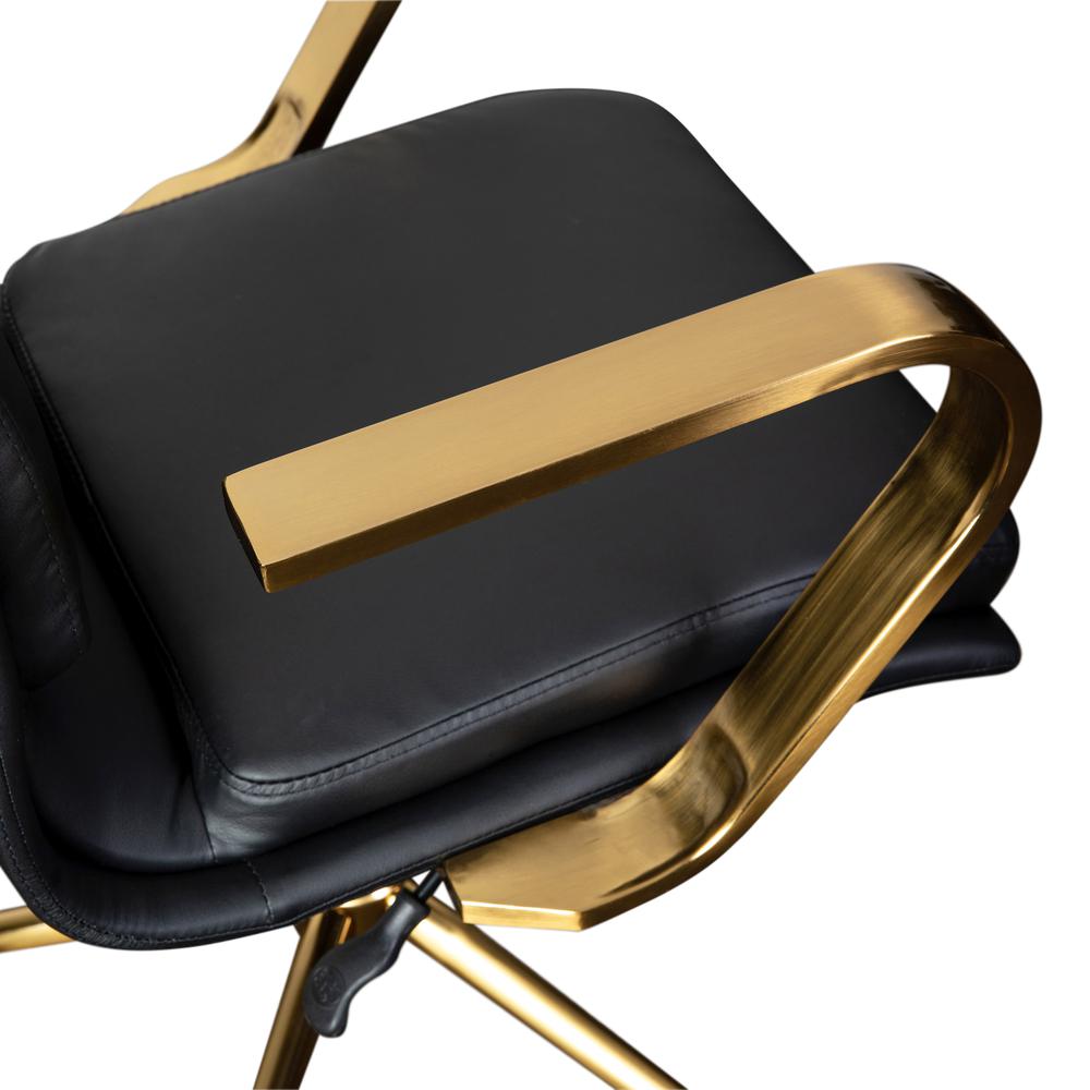 Mid-Back Designer Executive Office Chair with Brushed Gold Base and Arms, Black. Picture 9