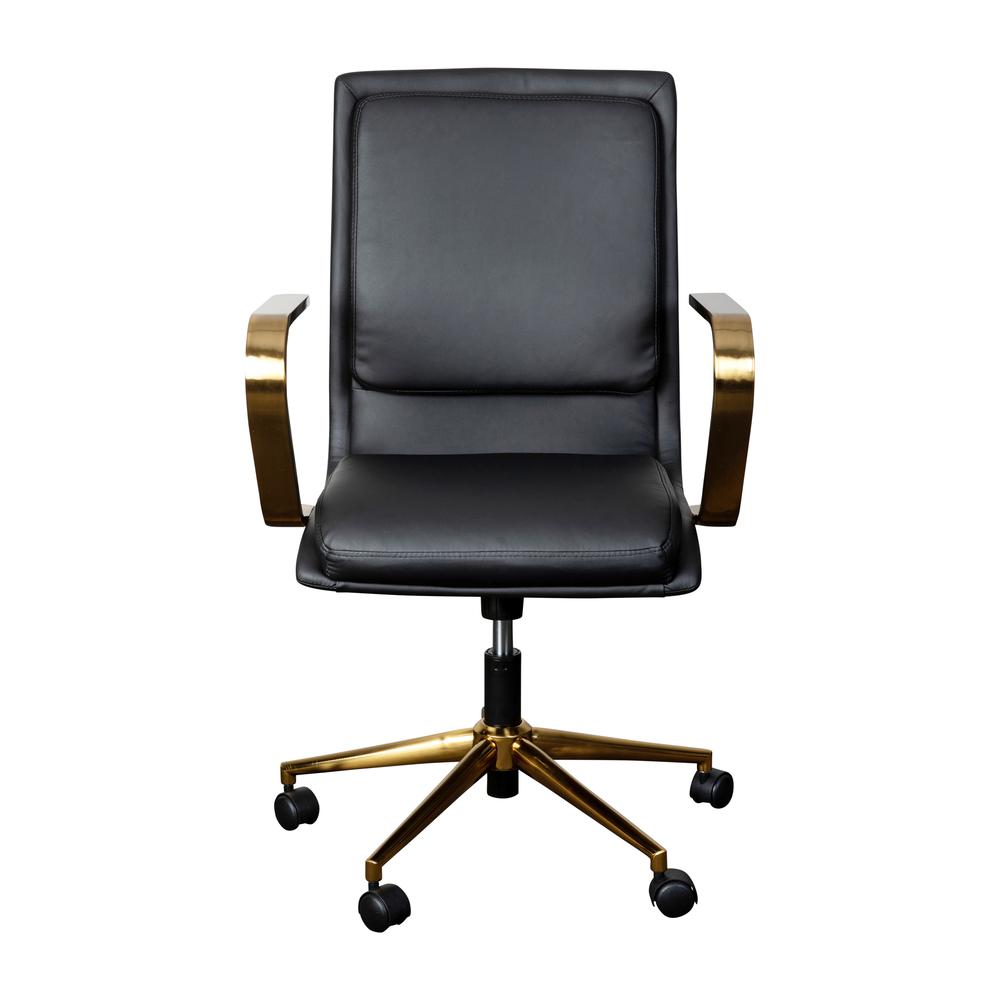 Mid-Back Designer Executive Office Chair with Brushed Gold Base and Arms, Black. Picture 11