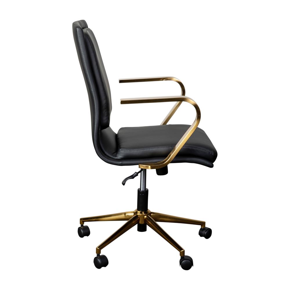 Mid-Back Designer Executive Office Chair with Brushed Gold Base and Arms, Black. Picture 10