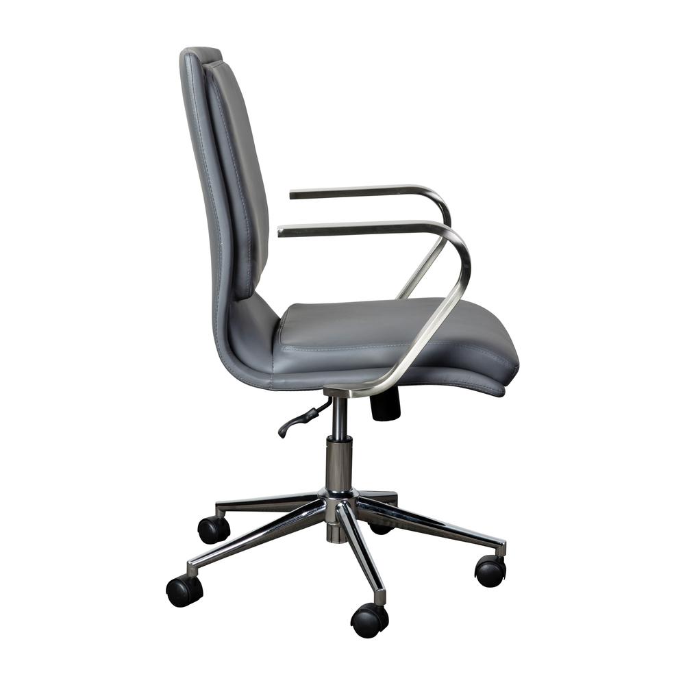 Mid-Back Designer Executive Office Chair with Brushed Chrome Base and Arms, Gray. Picture 9