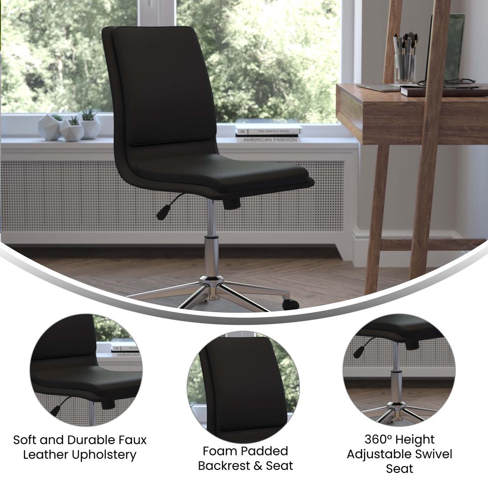Mid-Back Armless Swivel Task Office Chair with and Adjustable Chrome Base, Black. Picture 4