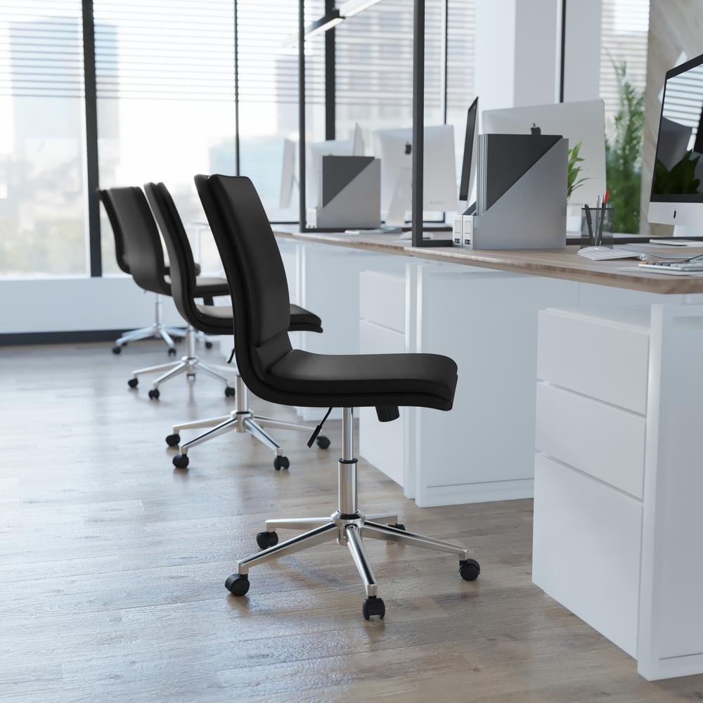 Mid-Back Armless Swivel Task Office Chair with and Adjustable Chrome Base, Black. Picture 6