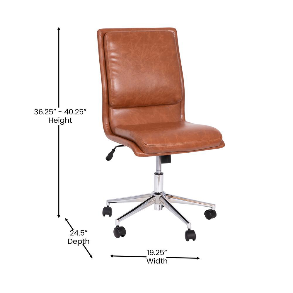 Madigan Mid-Back Armless Swivel Task Office Chair with LeatherSoft and Adjustable Chrome Base, Cognac. Picture 5