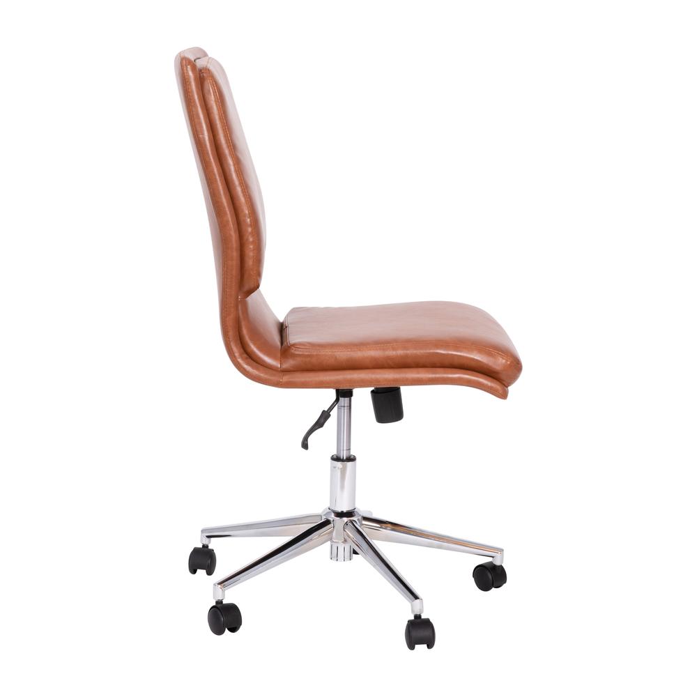 Madigan Mid-Back Armless Swivel Task Office Chair with LeatherSoft and Adjustable Chrome Base, Cognac. Picture 10