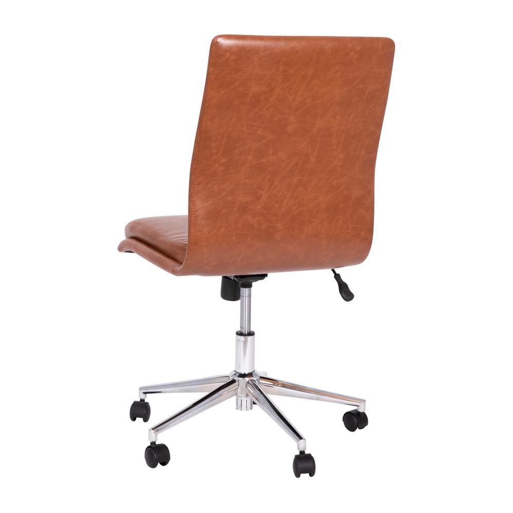 Madigan Mid-Back Armless Swivel Task Office Chair with LeatherSoft and Adjustable Chrome Base, Cognac. Picture 8
