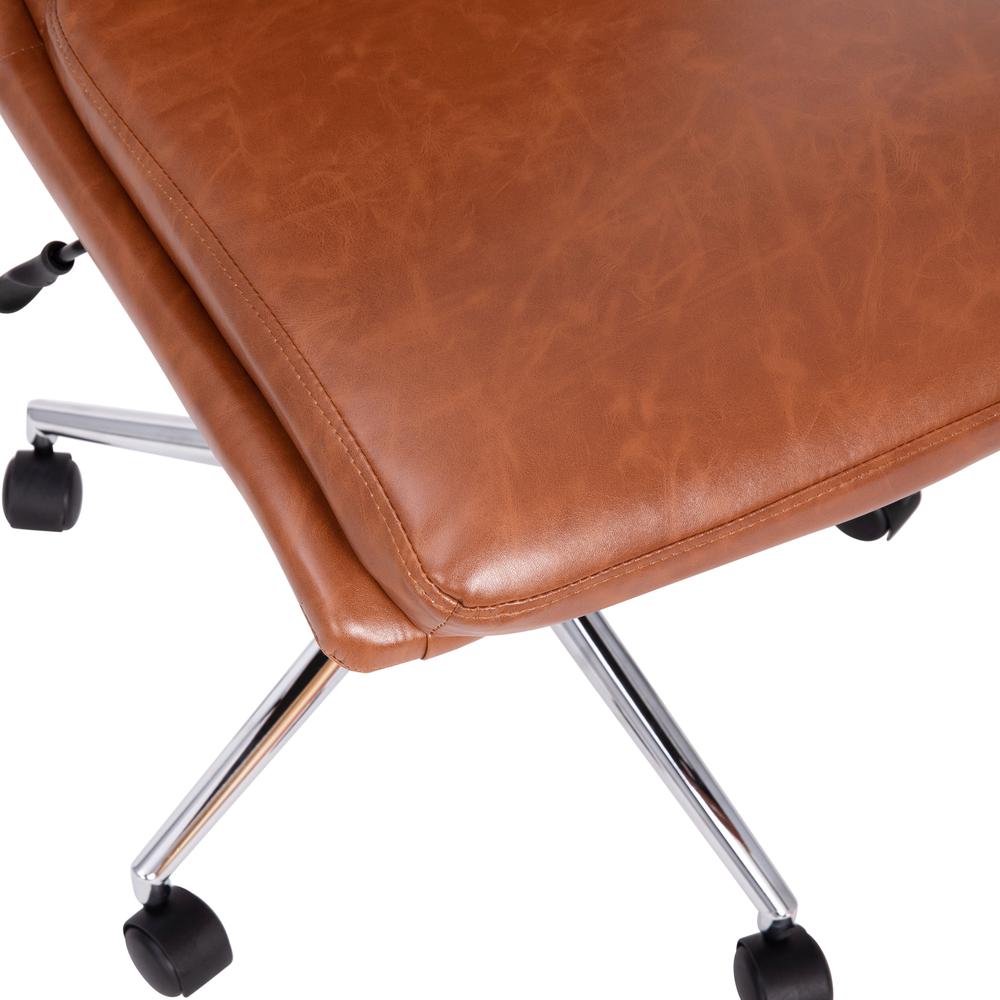 Madigan Mid-Back Armless Swivel Task Office Chair with LeatherSoft and Adjustable Chrome Base, Cognac. Picture 9
