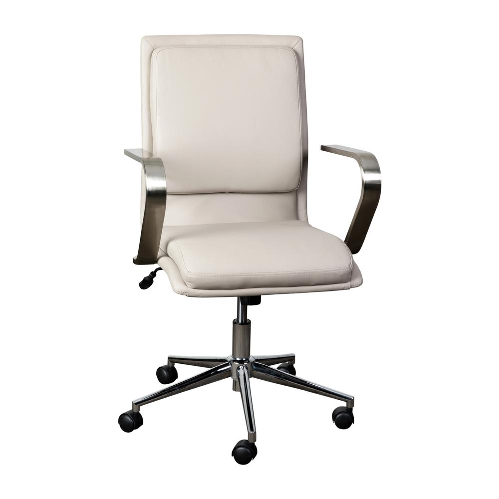 James Mid-Back Designer Executive LeatherSoft Office Chair with Brushed Chrome Base and Arms, Taupe. Picture 2