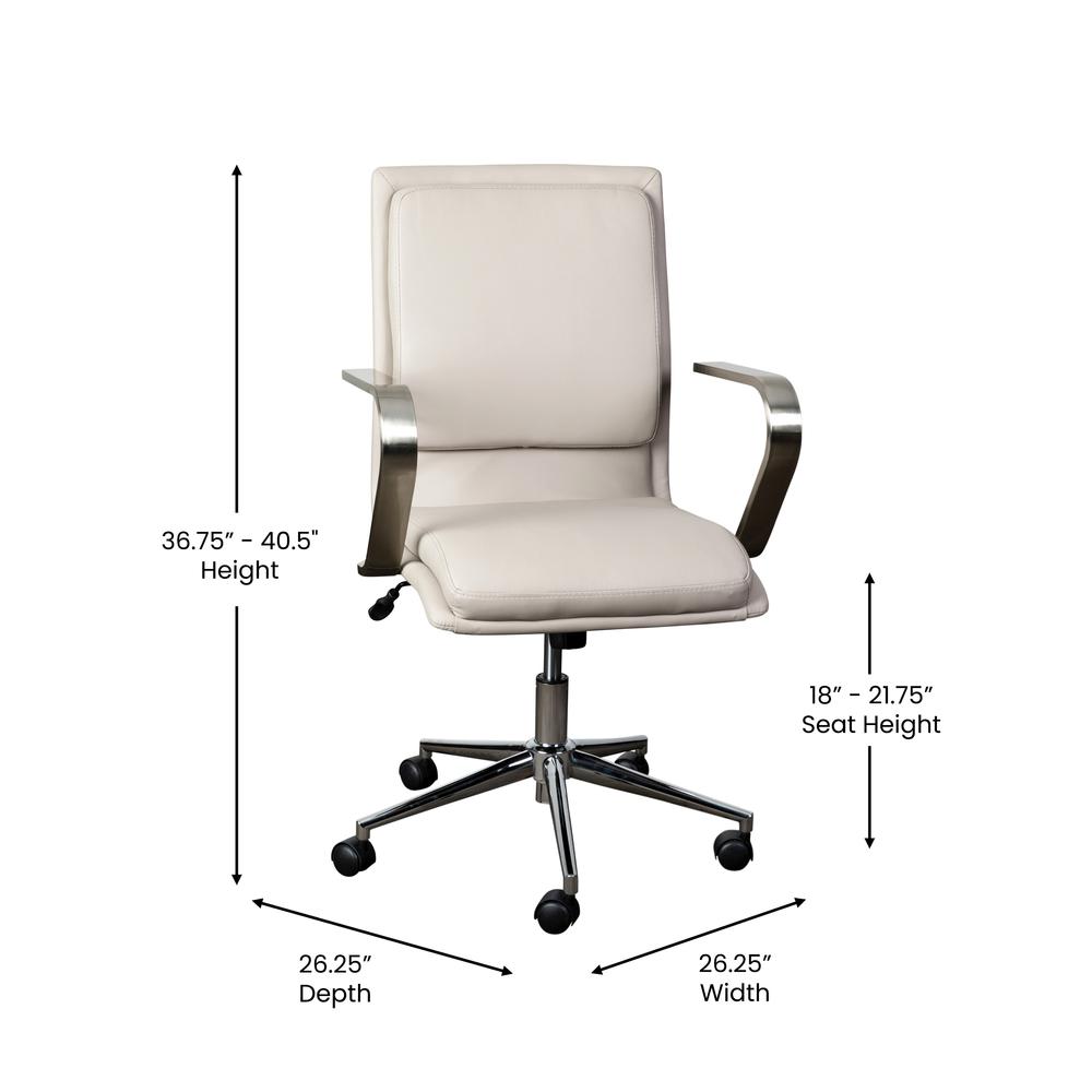 James Mid-Back Designer Executive LeatherSoft Office Chair with Brushed Chrome Base and Arms, Taupe. Picture 5