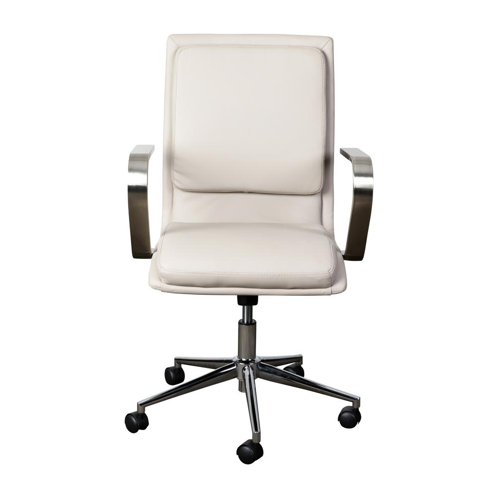 James Mid-Back Designer Executive LeatherSoft Office Chair with Brushed Chrome Base and Arms, Taupe. Picture 11