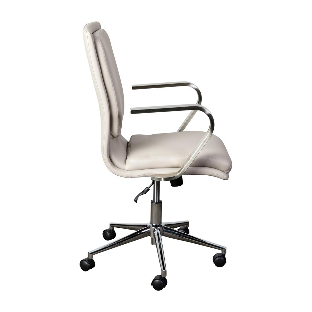 James Mid-Back Designer Executive LeatherSoft Office Chair with Brushed Chrome Base and Arms, Taupe. Picture 10
