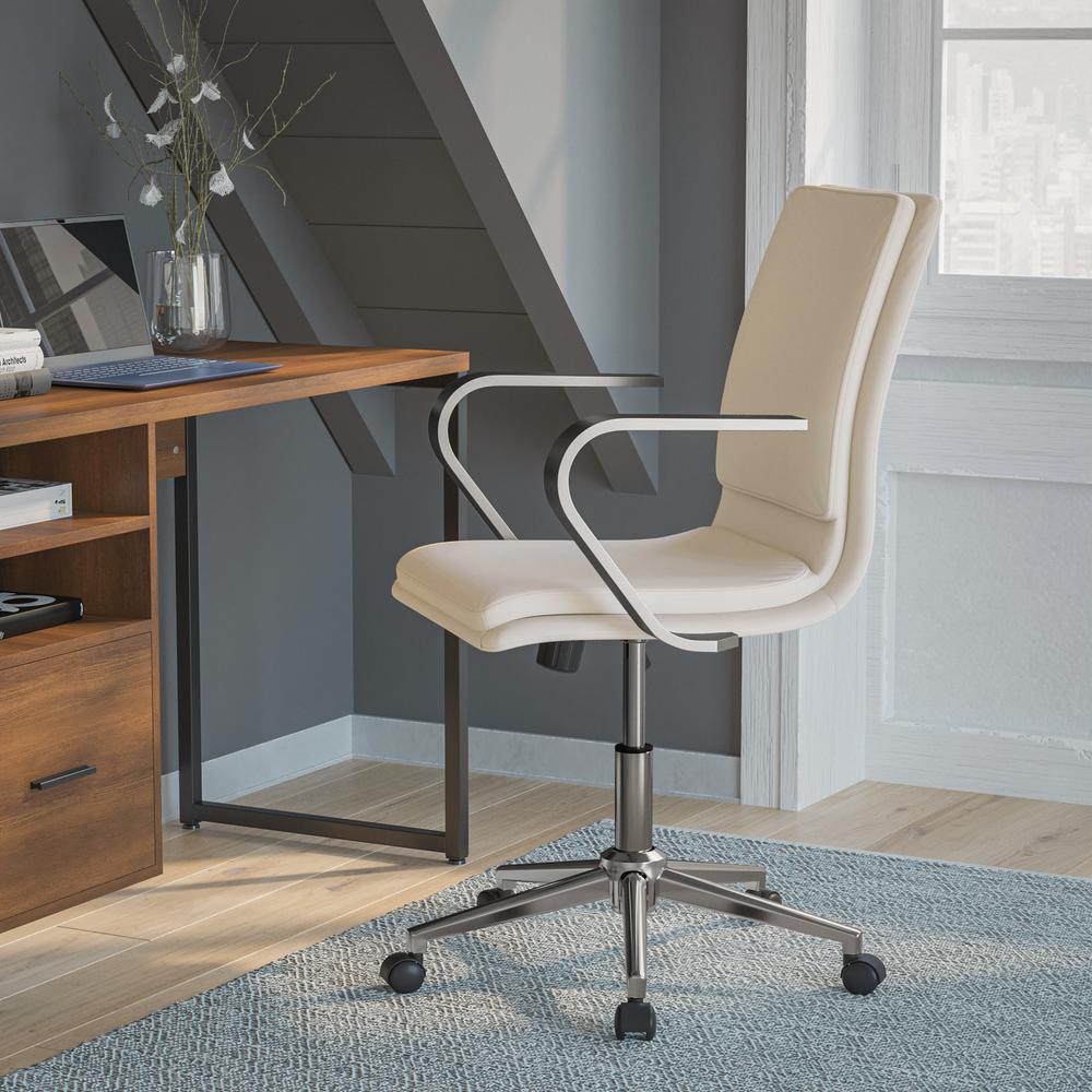 James Mid-Back Designer Executive LeatherSoft Office Chair with Brushed Chrome Base and Arms, Taupe. Picture 1
