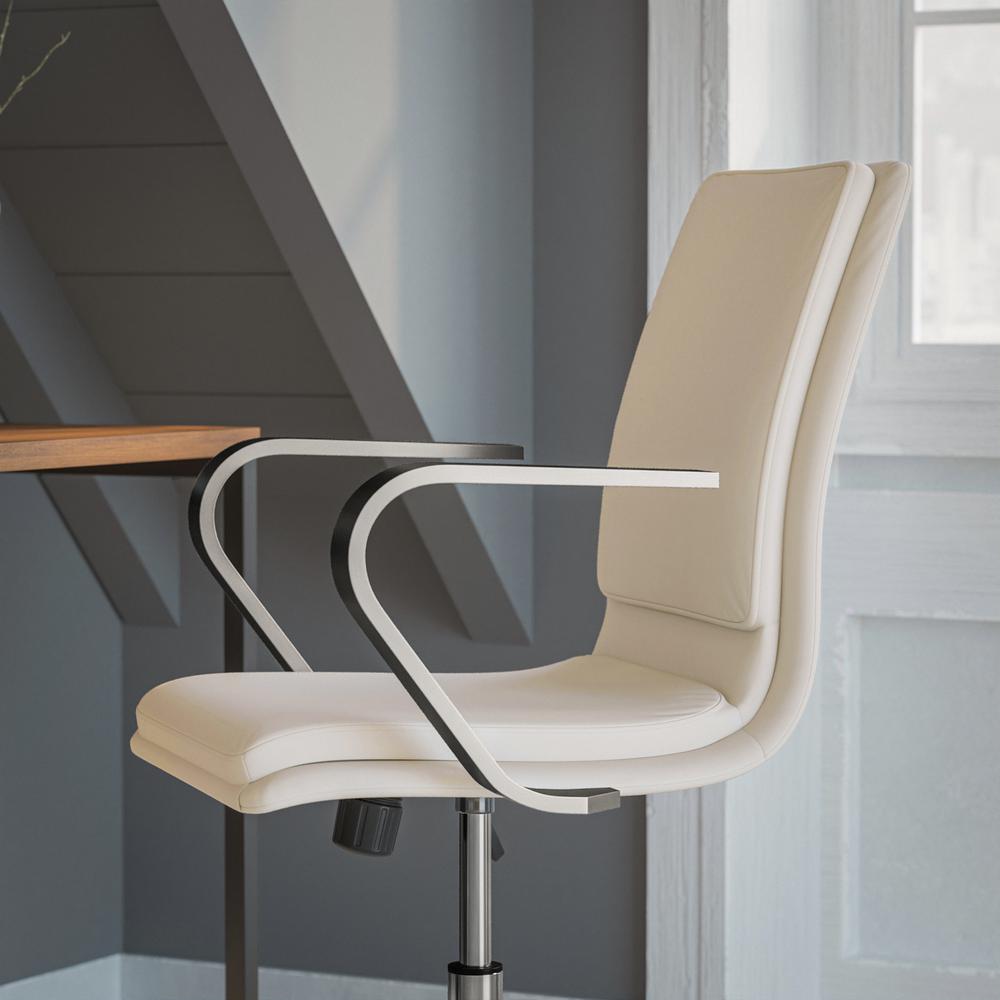 James Mid-Back Designer Executive LeatherSoft Office Chair with Brushed Chrome Base and Arms, Taupe. Picture 7