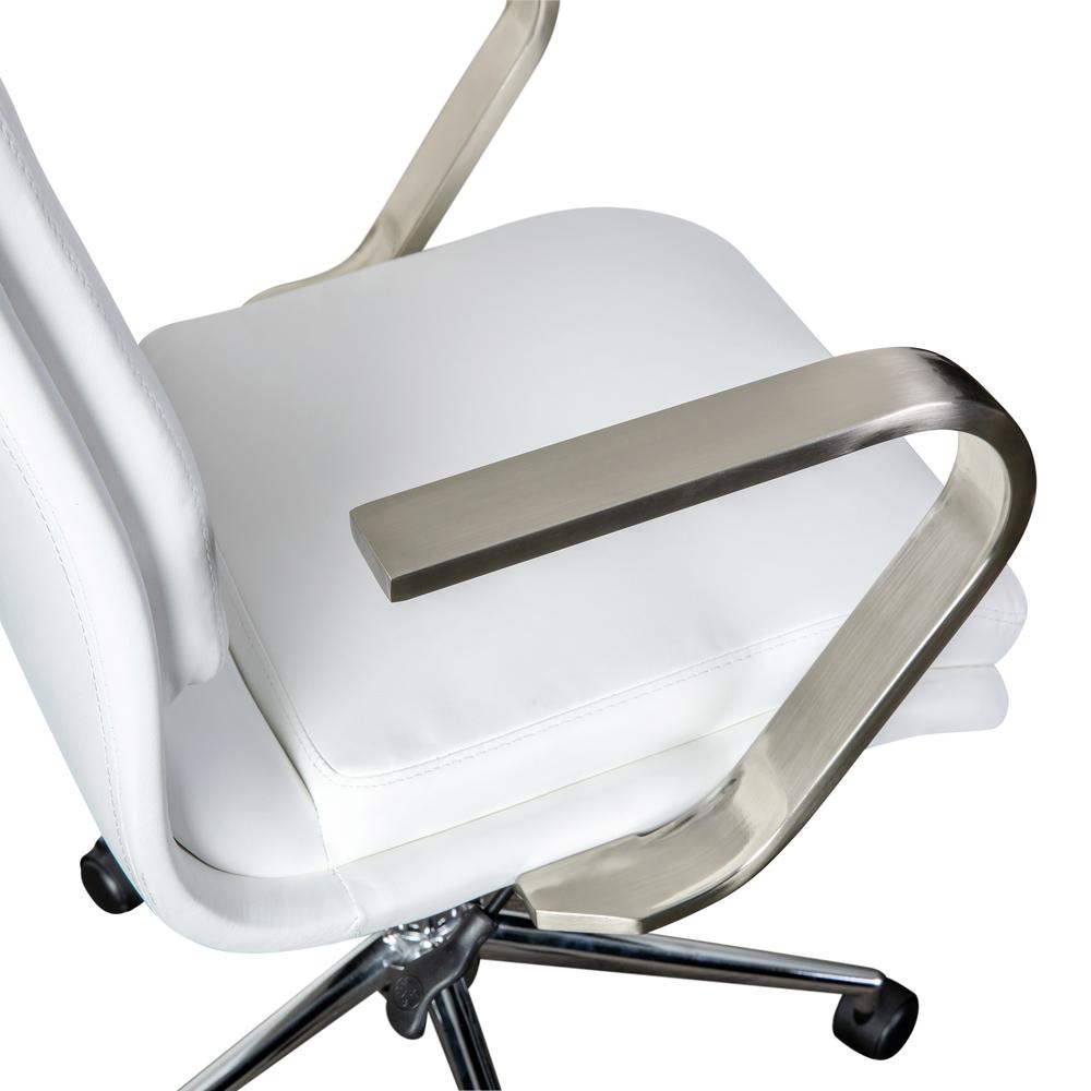 Mid-Back Executive Office Chair with Brushed Chrome Base and Arms, White. Picture 9