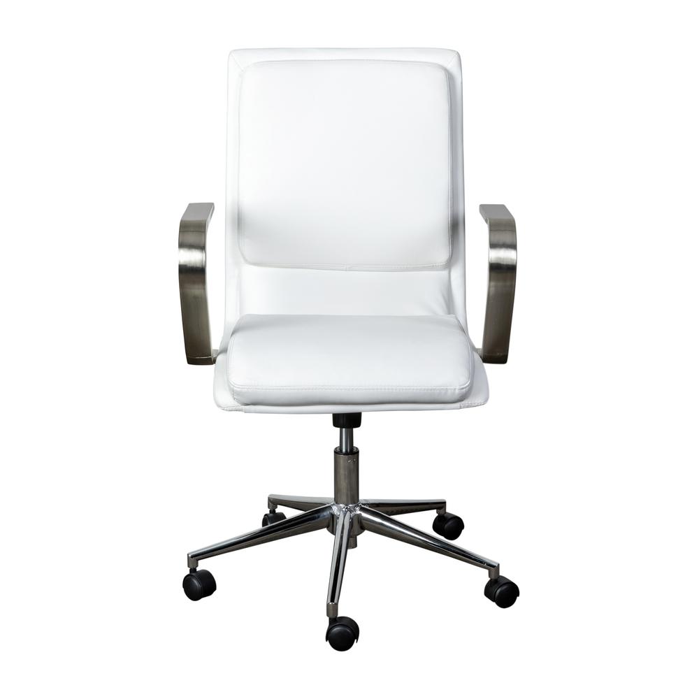 Mid-Back Executive Office Chair with Brushed Chrome Base and Arms, White. Picture 11