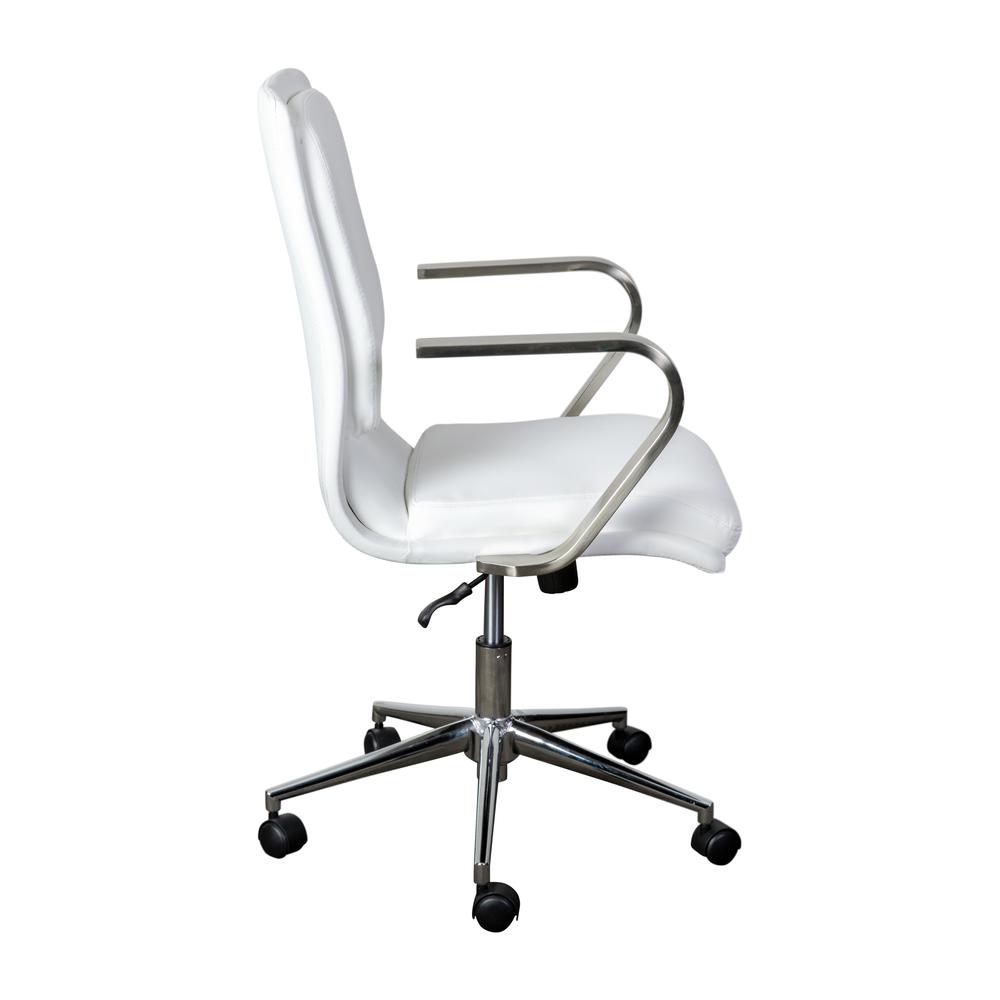 Mid-Back Executive Office Chair with Brushed Chrome Base and Arms, White. Picture 10
