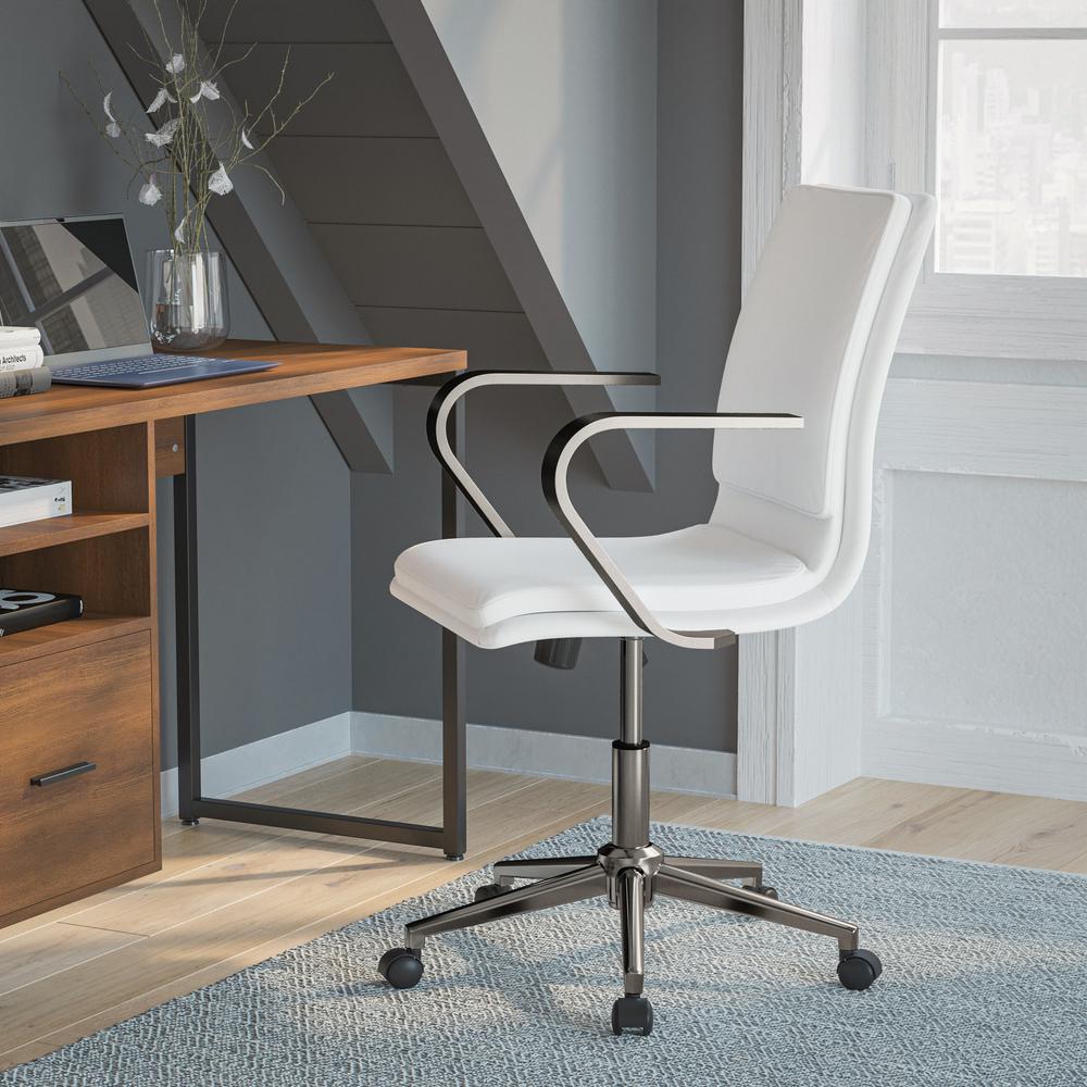 Mid-Back Executive Office Chair with Brushed Chrome Base and Arms, White. Picture 1