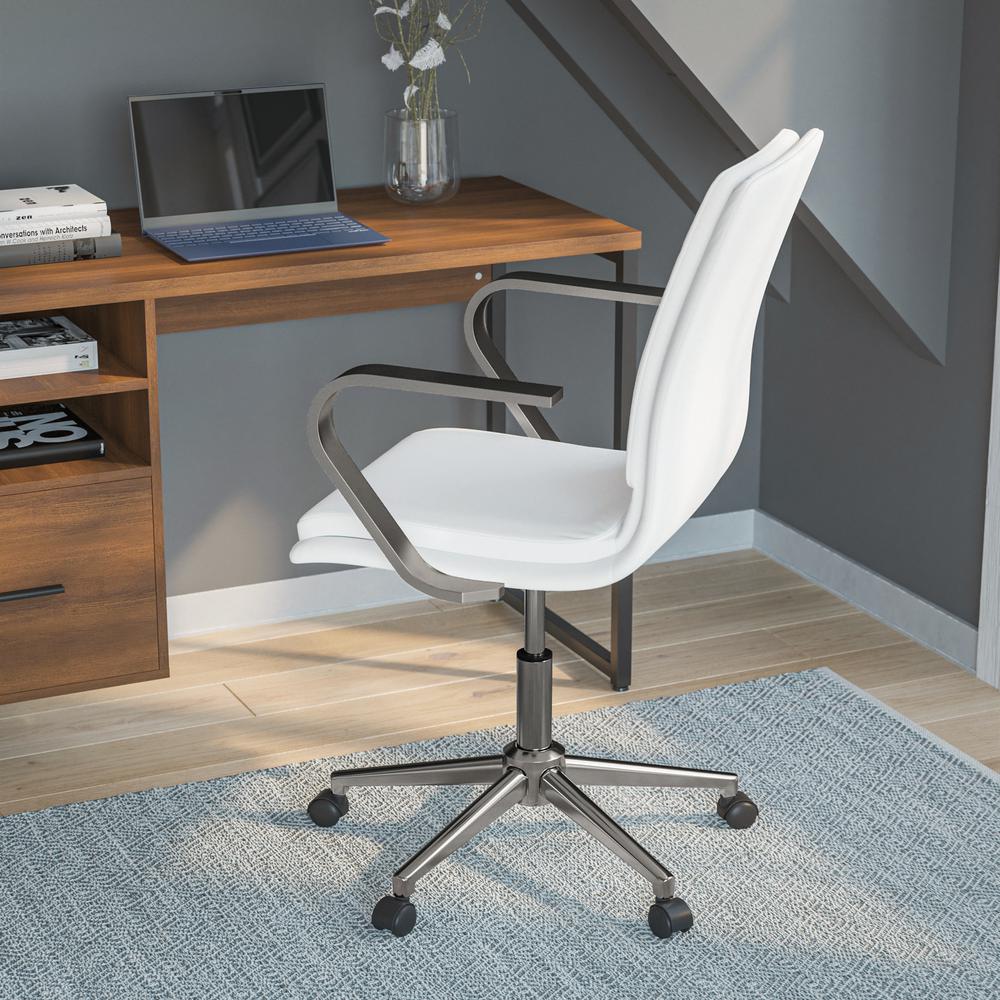 Mid-Back Executive Office Chair with Brushed Chrome Base and Arms, White. Picture 6