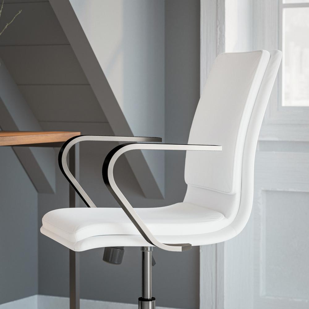 Mid-Back Executive Office Chair with Brushed Chrome Base and Arms, White. Picture 7
